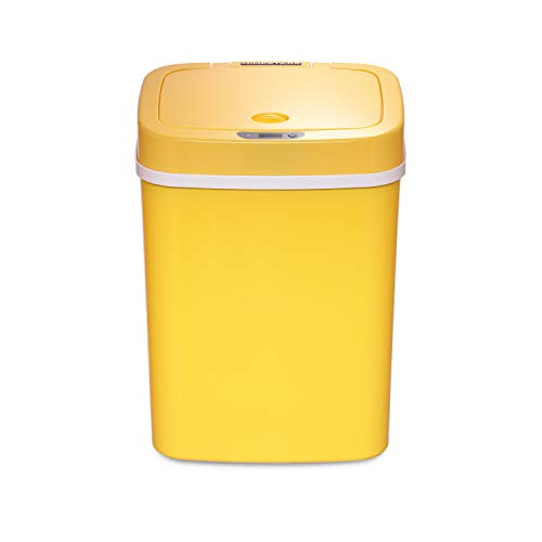 Ninestars DZT-12-5YL Bedroom or Bathroom Automatic Touchless Infrared Motion Sensor Trash Can, 3 Gal 12 L, ABS Plastic (Rectangular, Yellow) Trashcan