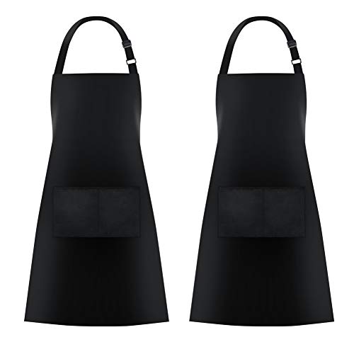Jubatus 2 Pack Bib Aprons with 2 Pockets Cooking Chef Kitchen Apron for Women Men, Black