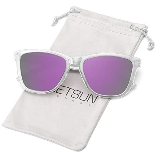 MEETSUN Polarized Sunglasses for Women Men Classic Retro Designer Style (Clear Frame / Purple Mirrored Lens, 54)