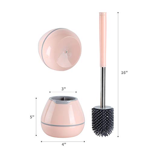 BOOMJOY Toilet Brush and Holder Set, Silicone Bristles Bathroom Cleaning Bowl Brush Kit with Tweezers - Pink