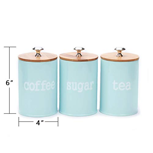 X022S Set of 3 Metal Kitchen Food Storage Tin Canister/Jar/Container with Bamboo Lid (blue)