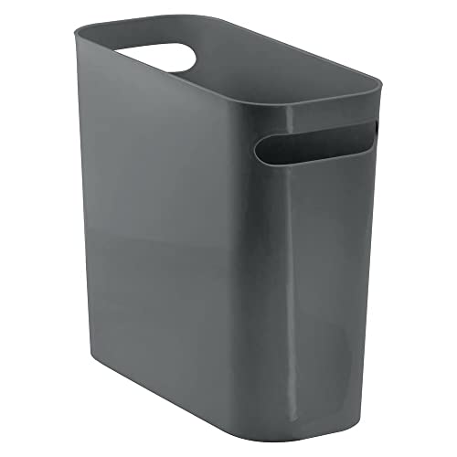 mDesign Plastic Small Trash Can, 1.5 Gallon/5.7-Liter Wastebasket, Narrow Garbage Bin with Handles for Bathroom, Laundry, Home Office - Holds Waste, Recycling, 10