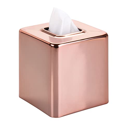 mDesign Steel Square Tissue Box Cover, Modern Facial Tissue Holder for Bathroom Vanity Countertops, Bedroom Dressers, Night Stands, Desks, Office and Tables - Unity Collection - Rose Gold