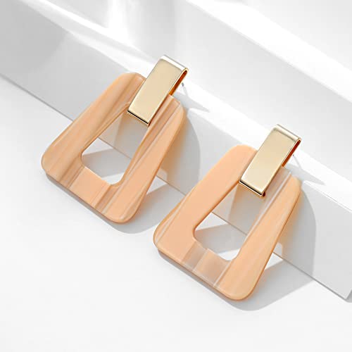 Acrylic Geometric Statement Earrings - Mottled Resin Lightweight Dangle Earrings for Party or Vacation (BEIGE)