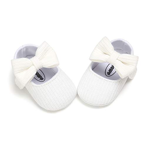Ohwawadi Infant Baby Girl Shoes, Baby Girl Christening Baptism Shoes Bowknot Baby Mary Jane Flats Princess Dress Shoes (0-6 Months, 1933 White)