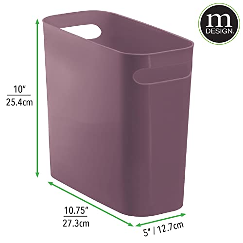 mDesign Plastic Small Trash Can, 1.5 Gallon/5.7-Liter Wastebasket, Narrow Garbage Bin with Handles for Bathroom, Laundry, Home Office - Holds Waste, Recycling, 10" High - Aura Collection, Merlot Red