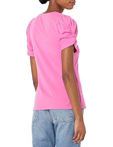 Amazon Essentials Women's Classic Fit Twist Sleeve Crew Neck T-Shirt, Bright Pink, X-Large