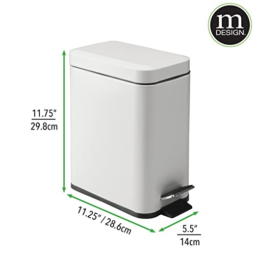 mDesign Small Modern 1.3 Gallon Rectangle Metal Lidded Step Trash Can, Compact Garbage Bin with Removable Liner Bucket and Handle for Bathroom, Kitchen, Craft Room, Office, Garage - Light Gray