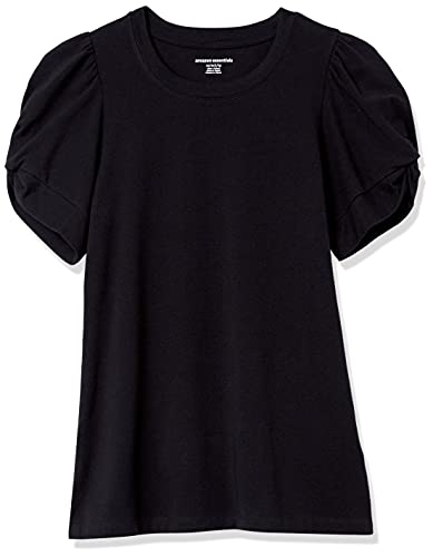 Amazon Essentials Women's Classic Fit Twist Sleeve Crew Neck T-Shirt, Black, Medium