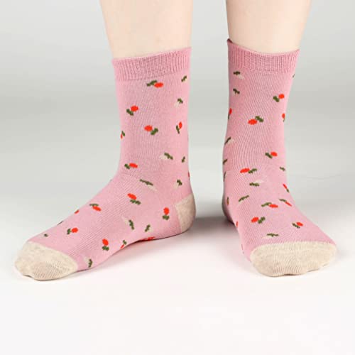 COTTON DAY 7 Days of the Week Toddler Little Big Kids Girls Cute Pattern Design Socks (Floral & Stripes, M: Shoe Size 10-13)