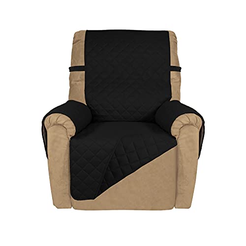 PureFit Reversible Quilted Recliner Sofa Cover, Water Resistant Slipcover Furniture Protector, Washable Couch Cover with Elastic Straps for Kids, Dogs, Pets (Recliner, Black/Black)