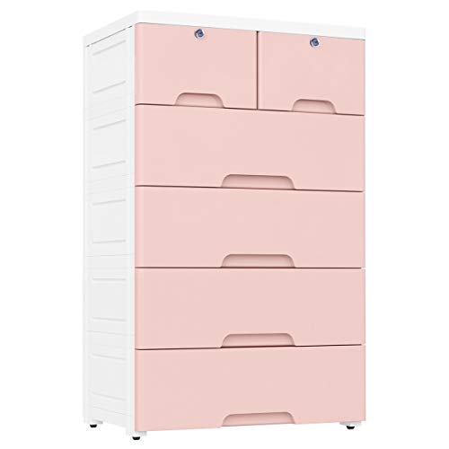 Nafenai Plastic Drawers Dresser,Storage Cabinet with 6 Drawers,Closet Drawers Tall Dresser Organizer for Clothes,Playroom,Bedroom Furniture, Pink
