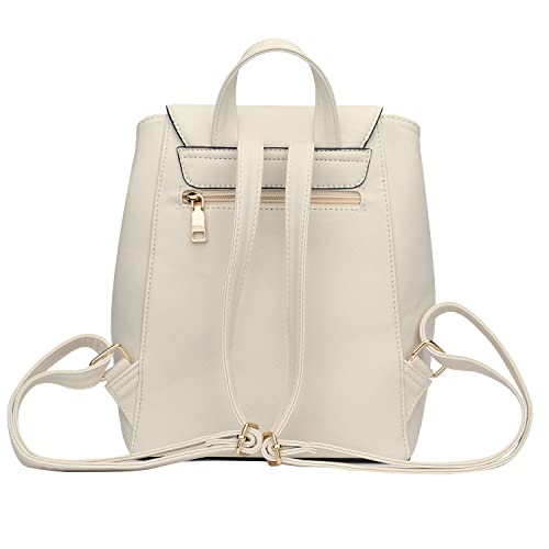 KKXIU Multipocket Fashion PU Leather Backpack Purse for Women Girls Ladies Shoulder Travel Daypacks Bags (A-cream white)