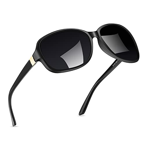 SIPHEW Polarized Sunglasses Womens, Classic Square Sun Glasses for women with UV Protection Havana Frame Wrap Shades