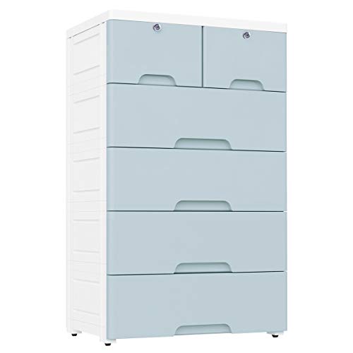 Nafenai Plastic Drawers Dresser,Storage Cabinet with 6 Drawers,Closet Drawers Tall Dresser Organizer for Clothes,Playroom,Bedroom Furniture,Blue-Grey