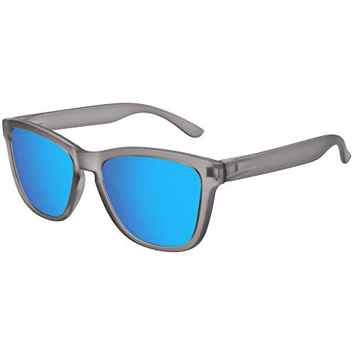 MEETSUN Polarized Sunglasses for Women Men Classic Retro Designer Style (Matte Gray Frame / Blue Mirrored, 54)