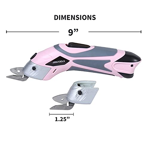 Great Working Tools Cordless Scissors - Electric Power with Blades for Sewing Crafting Fabric Paper Cardboard, 3.6v Li-Ion Battery - Pink - 2 Blades