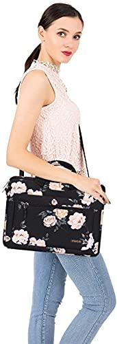 MOSISO Laptop Shoulder Bag Compatible with MacBook Pro 16 inch 2021 M1 Pro/Max A2485/2019-2020 A2141,15-15.6 inch Notebook,Camellia Messenger Carrying Briefcase with Adjustable Depth at Bottom, Black