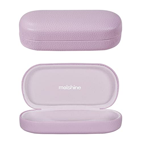 molshine Hard Shell Leather Sunglasses Case,Classic Large Glasses Case for Women Men,Sunglass Eyeglasses (Lavender)