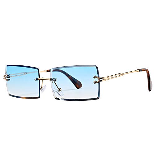 Rectangle Sunglasses for Men/Women Small Rimless Square Shade Eyewear (Blue)