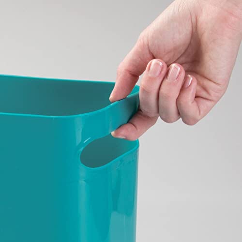 mDesign Plastic Small Trash Can, 1.5 Gallon/5.7-Liter Wastebasket, Narrow Garbage Bin with Handles for Bathroom, Laundry, Home Office - Holds Waste, Recycling, 10" High - Aura Collection, Teal Blue