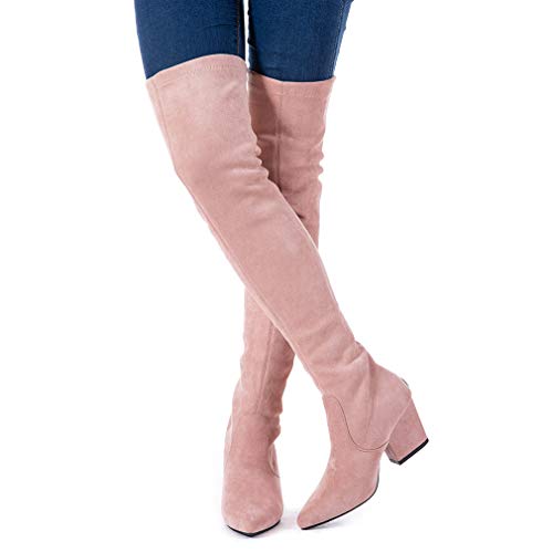 N.N.G Women Boots Winter Over Knee Long Boots Fashion Boots Heels Autumn Quality Suede Comfort Square Heels US Size (8, Pink(Classic))