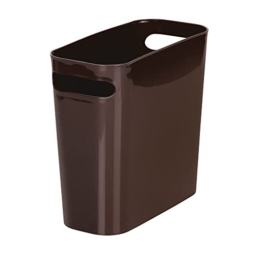 mDesign Plastic Small Trash Can, 1.5 Gallon/5.7-Liter Wastebasket, Narrow Garbage Bin with Handles for Bathroom, Laundry, Home Office - Holds Waste, Recycling, 10