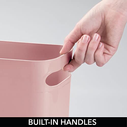mDesign Plastic Small Trash Can, 1.5 Gallon/5.7-Liter Wastebasket, Narrow Garbage Bin with Handles for Bathroom, Laundry, Home Office - Holds Waste, Recycling, 10" High - Aura Collection, Rosette Pink