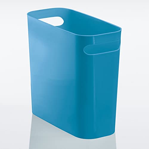 mDesign Plastic Small Trash Can, 1.5 Gallon/5.7-Liter Wastebasket, Narrow Garbage Bin with Handles for Bathroom, Laundry, Home Office - Holds Waste, Recycling, 10" High - Aura Collection, Light Blue