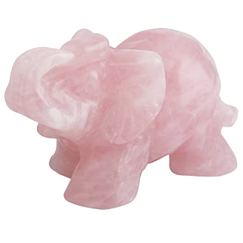 SUNYIK Rose Quartz Elephant Pocket Statue Kitchen Guardian Healing Figurine Decor 1.5
