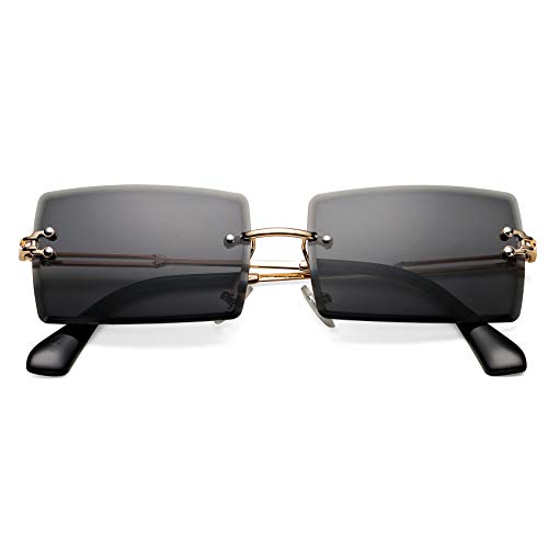 Rectangle Sunglasses for Men/Women Small Rimless Square Shade Eyewear (Black)