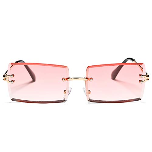 Rectangle Sunglasses for Men/Women Small Rimless Square Shade Eyewear (Gradient Pink)