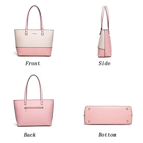 4-Pcs Pink & Beige Handbag, Tote, Shoulder Bag, Satchel Purse Set - Pink and Caboodle