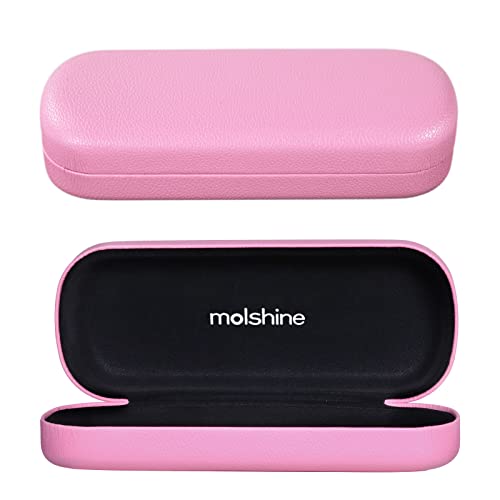molshine Hard Shell PU Leather Glasses Case,Travel Portable Eyeglass Case for Men Women Girl Travel Study Work (Pink)