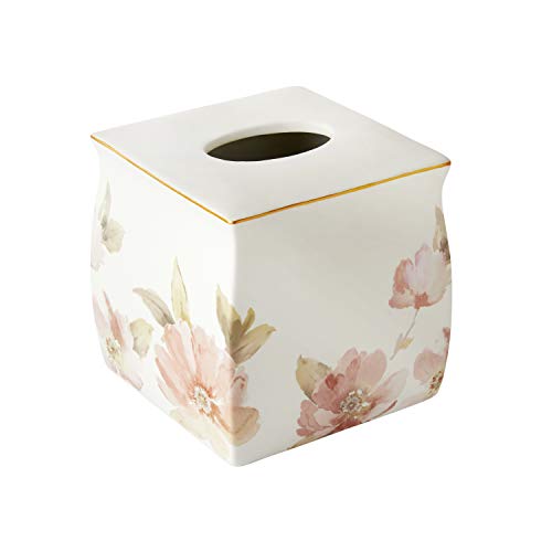 Pink, Gray & Gold Rimmed Antique Floral Tissue Box Cover