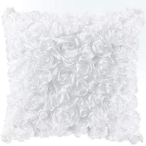 3D Decorative Romantic Rose Chiffon Flower Pillow Cover, 18 x 18 inches (7 colors) - Pink and Caboodle