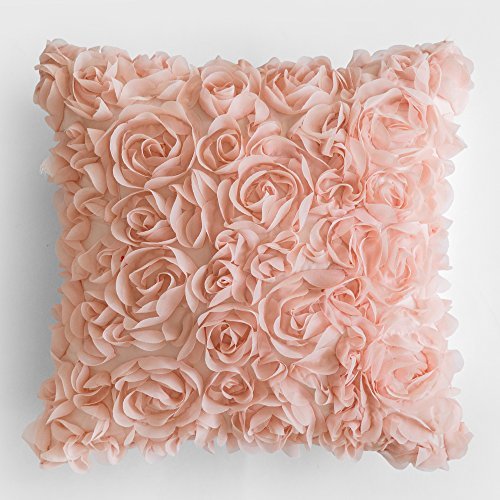 3D Decorative Romantic Rose Chiffon Flower Pillow Cover, 18 x 18 inches  (7 colors)
