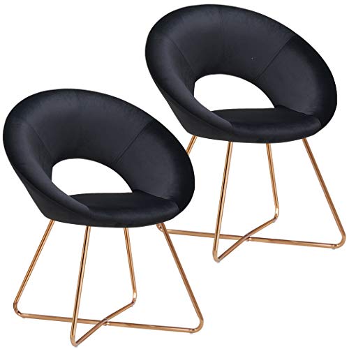 Duhome Modern Accent Velvet Chairs Dining Chairs Single Sofa Comfy Upholstered Arm Chair Living Room Furniture Mid-Century Leisure Lounge Chairs with Golden Metal Frame Legs Set of 2 Black