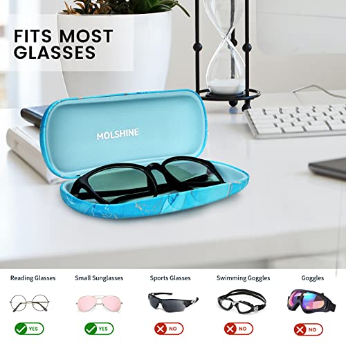 MOLSHINE Hard Shell PU Leather Glasses Case, Travel Portable Eyeglass Case for Men Women Girl Travel Study Work (Blue)