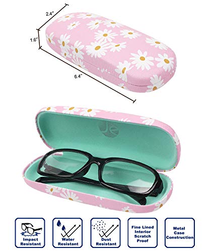 JAVOedge [4 PACK], Daisy Medium Size Hard Eyeglass Storage Case Fits Most Glasses With Micro Cloth