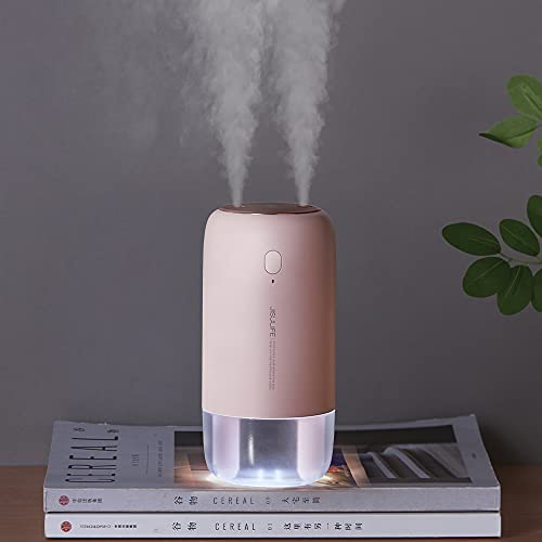 JISULIFE Small Humidifier, 500 ml Portable Travel Humidifier, 3600 mAh Battery Operated Humidifier for Car Desk Home Office, Auto Shut-Off, 2 Spray Ports, Whisper Quiet - Pink
