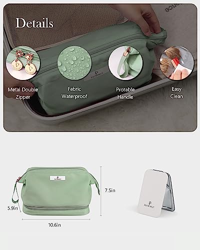 Pocmimut Makeup Bag,Cosmetic Bag for Women Travel Makeup Bag for Girls Large Double Layers Make Up Brush Bags Toiletry Bag for Women(Lucky Green)