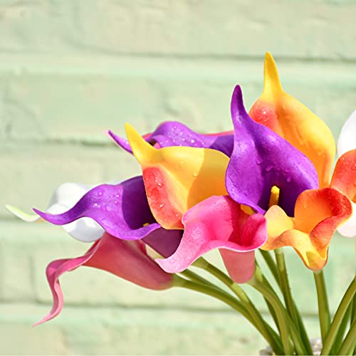 Mandy's 20pcs Colorful Flowers Artificial Calla Lily Silk Flowers 13.4" for Home Kitchen & Wedding