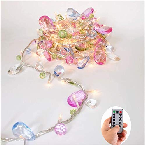 [updated version] Indoor House String lights-Bohemia style String with Jewels-Colorful Jewels LED Fairy Christmas Lights-Battery Powered-8 Mode- Remote-Timer,30 Warm White LED Gift Lights for Girl