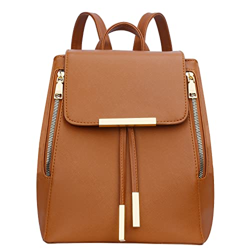 KKXIU Multipocket Fashion PU Leather Backpack Purse for Women Girls Ladies Shoulder Travel Daypacks Bags (A-brown)
