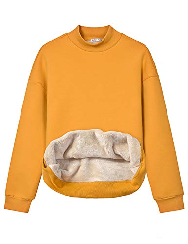 Gihuo Women's Fleece Sherpa Lined Crewneck Pullover Sweatshirt(Yellow-L)