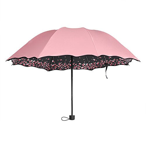 Large Folding Umbrella, Pink Sakura Cherry Blossom, Windproof, Rain or Sun