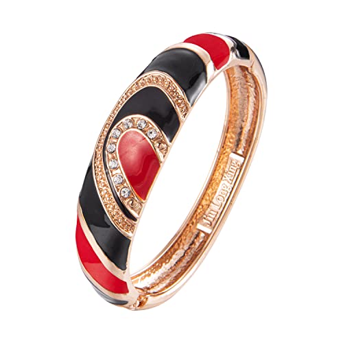 UJOY Fashion Rhinestone Bracelet Cloisonne Multi-Colors Handcraft Enamel Openable Cuff Bangle Jewelry Gifts 88A26 black red