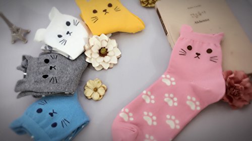 GotYourToes | Womens Teen Girls | Cute Cat Kitty Kitten Animal Print | Crew Socks| Great Gifts | 5 Pairs (Cat Paws)