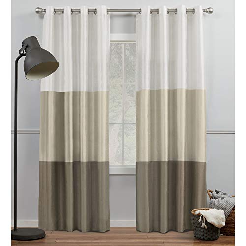 Exclusive Home Chateau Striped Faux Silk Grommet Top Curtain Panel Pair, 54